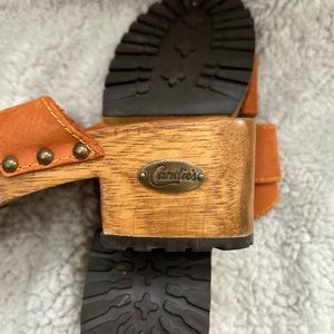 Candie's Orange Mules with Wood Finish
